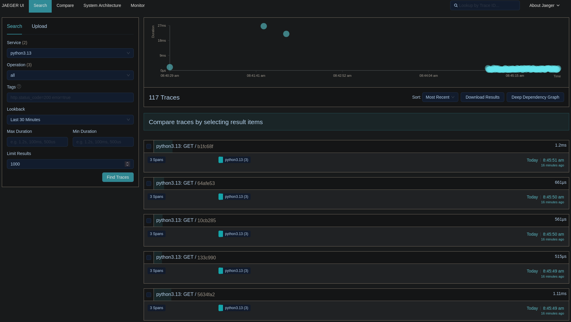 jaeger search will all traces